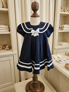 Rare Editions Navy & White Sailor Dress w/ Bow 24M